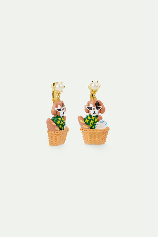 N2 Dog and Picnic Basket Clip-On Earrings