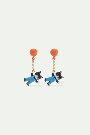 N2 Black Cat and Balloon Dangle Post Earrings