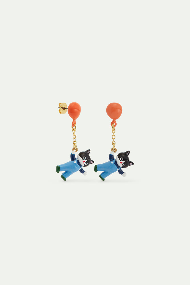 N2 Black Cat and Balloon Dangle Post Earrings