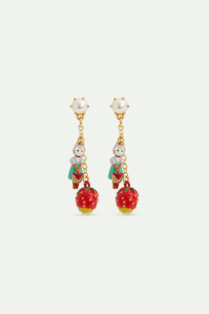 N2 Strawberry and Ginger Cat Clip-On Dangle Earrings