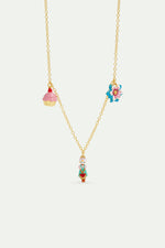 N2 Ginger Cat, Blue Flower and Pastry Pendant Necklace