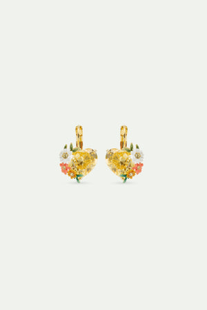 Yellow Heart, Zinnias and Daisies Sleeper Earrings