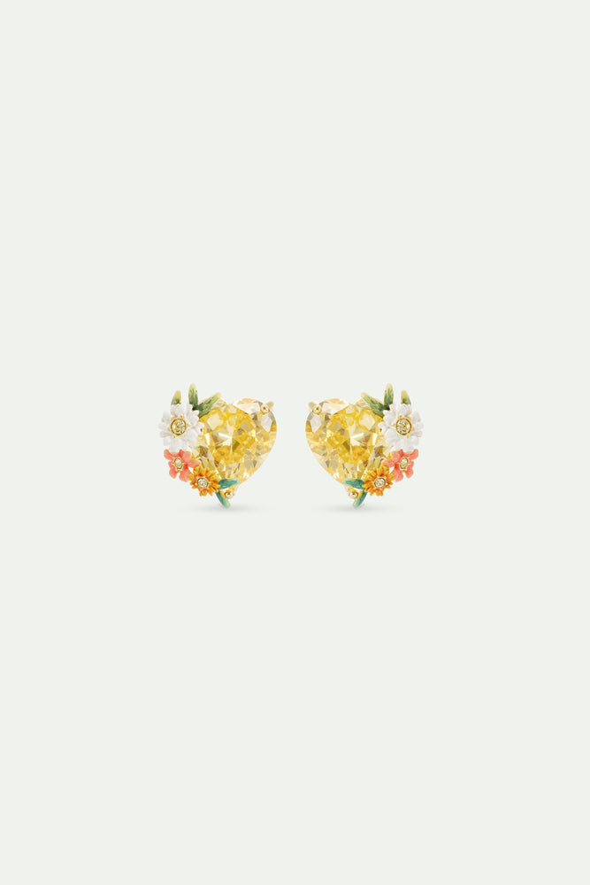 Yellow Heart, Zinnias and Daisies Post Earrings