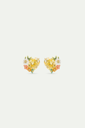 Yellow Heart, Zinnias and Daisies Post Earrings