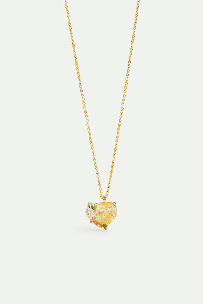 Yellow Heart, Zinnias and Daisies Pendant Necklace