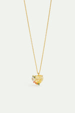 Yellow Heart, Zinnias and Daisies Pendant Necklace