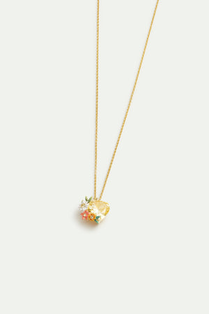 Yellow Heart, Zinnias and Daisies Pendant Necklace