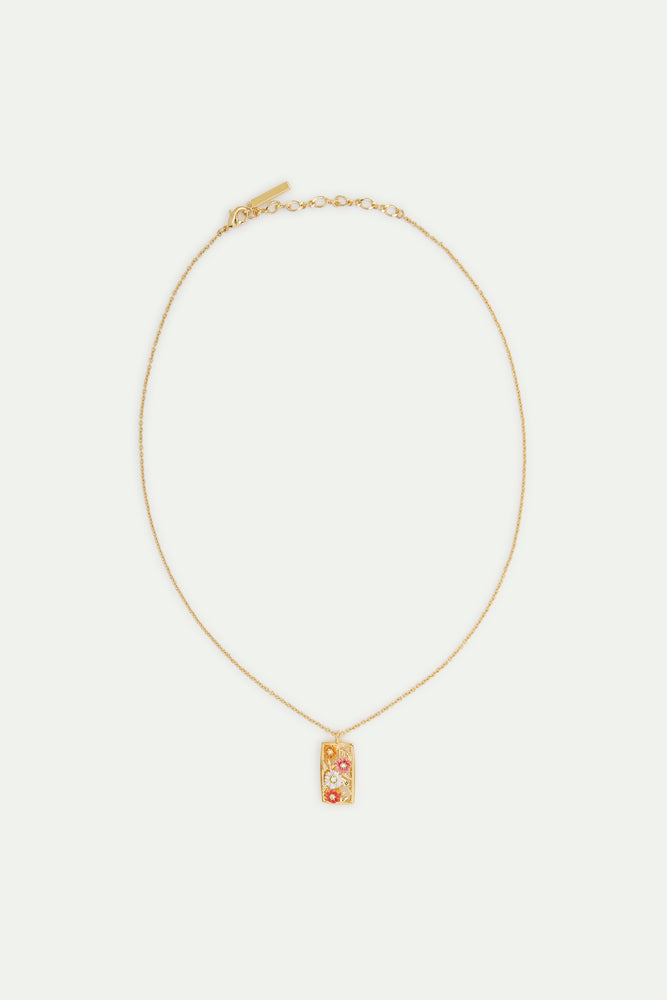 Gold-Plated Openwork Pendant Necklace with Zinnias