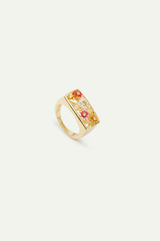 Gold-Plated Signet Ring with Zinnias