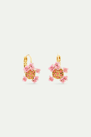 Sleeper Earrings with Pink and Gold Crystals and Hydrangea Flowers