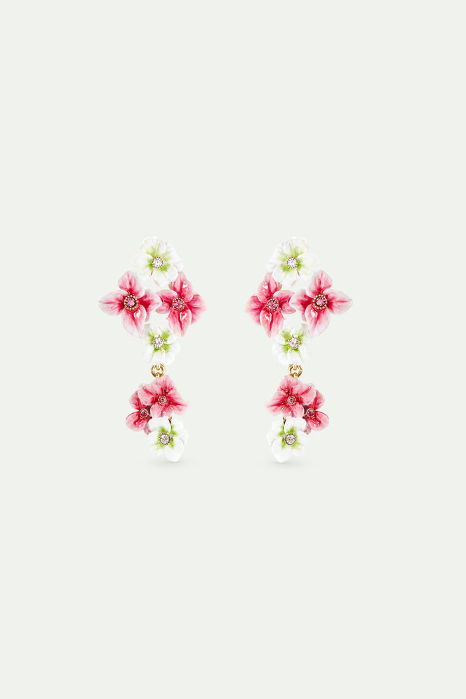 Pink and White Hydrangea Flower Dangle Post Earrings