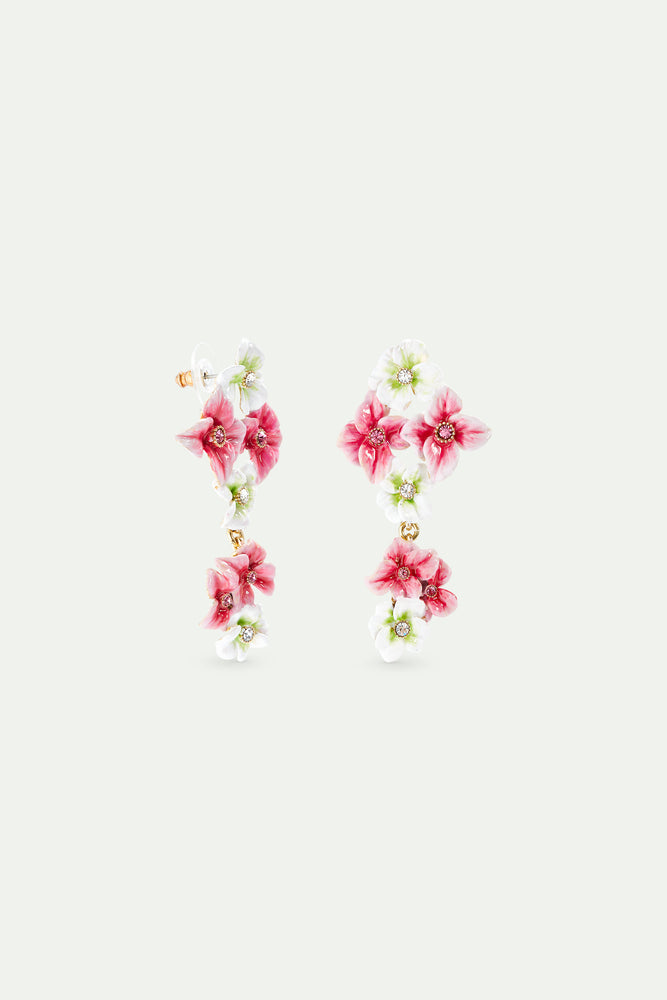 Pink and White Hydrangea Flower Dangle Post Earrings