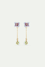 Gold Hydrangea Flowers Dangle Post Earrings