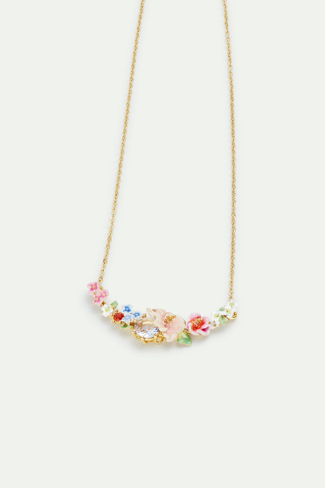 Flower Bouquet and Round Stone Statement Necklace