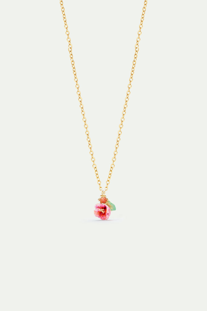 Hollyhock and Faceted Crystal Pendant Necklace