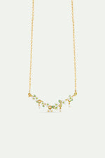 White Hollyhocks and Mother of Pearl Beads Gold-Plated Statement Necklace