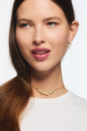 Gold-Plated Hoop Earrings, White Roses and Mother of Pearl Beads