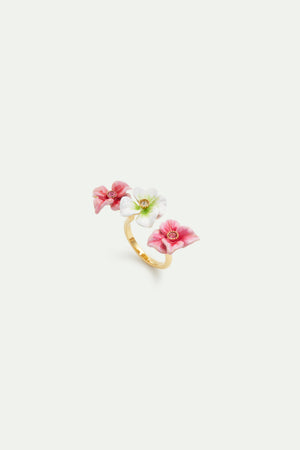 Pink and White Hydrangea Flower Adjustable Ring