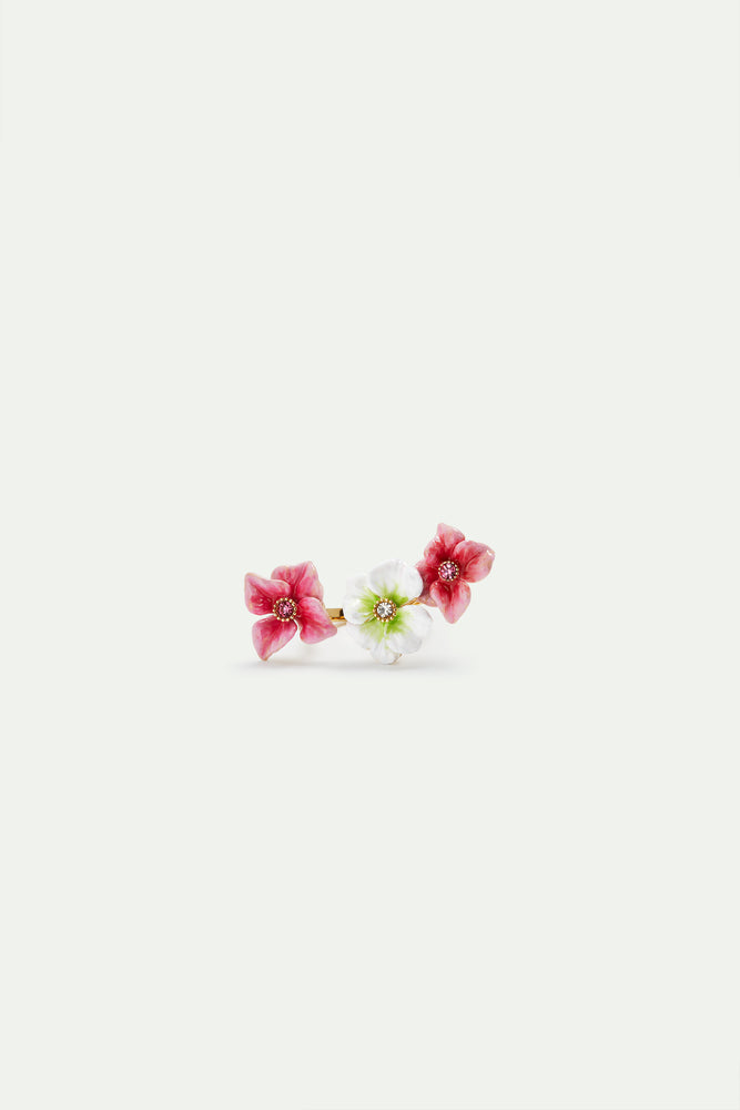 Pink and White Hydrangea Flower Adjustable Ring