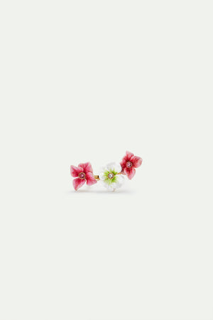 Pink and White Hydrangea Flower Adjustable Ring