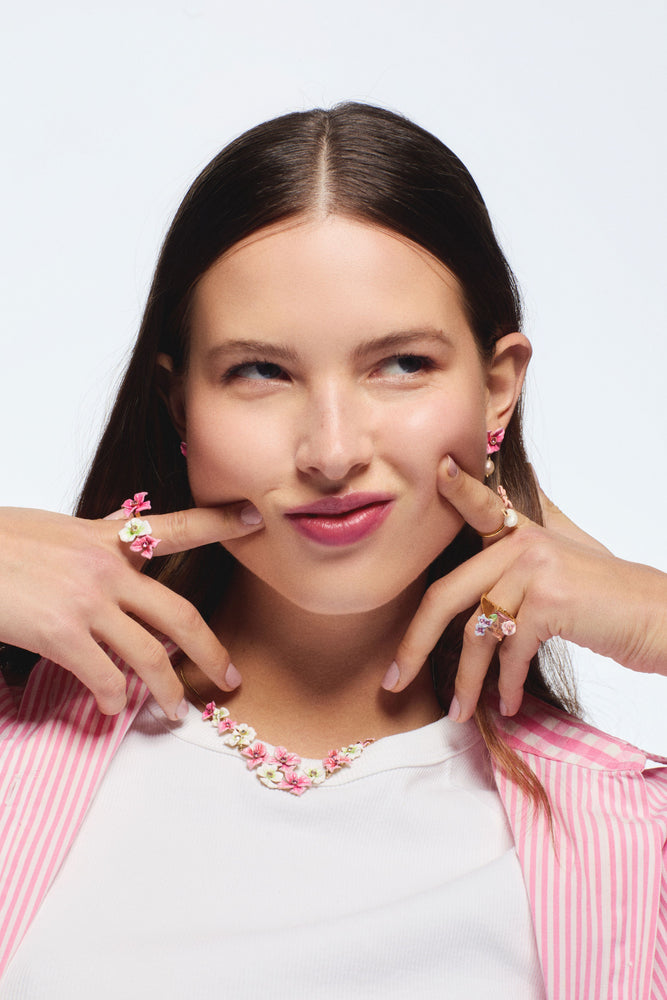 Pink and White Hydrangea Flowers Statement Necklace