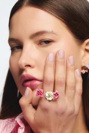 Pink and White Hydrangea Flower Adjustable Ring