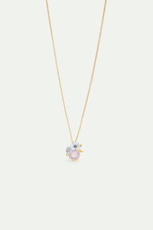 Round Purple Stone and Blue Flower Wedding Pendant Necklace