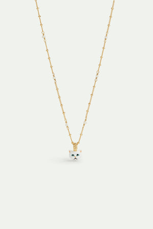 Les  Néréides Loves Animals - White Cat Beaded Pendant Necklace