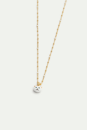 Les  Néréides Loves Animals - White Cat Beaded Pendant Necklace