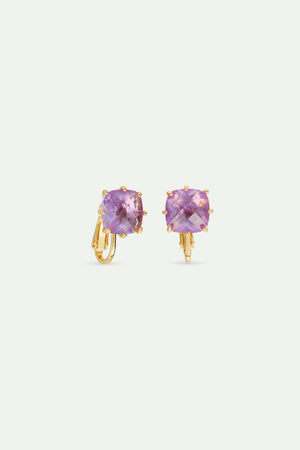 Lavender Diamantine Square Stone Clip-On Earrings