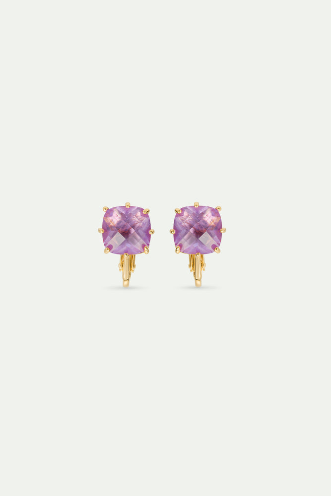 Lavender Diamantine Square Stone Clip-On Earrings