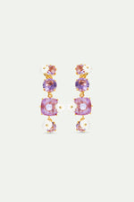 Four Stone Lavender Diamantine Dangle Clip-On Earrings with Daisies