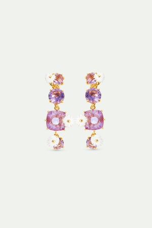 Four Stone Lavender Diamantine Dangle Clip-On Earrings with Daisies