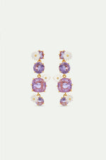 Four Stone Lavender Diamantine Dangle Post Earrings with Daisies