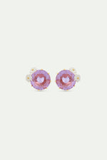 Lavender Diamantine Round Stone Post Earrings with Daisies