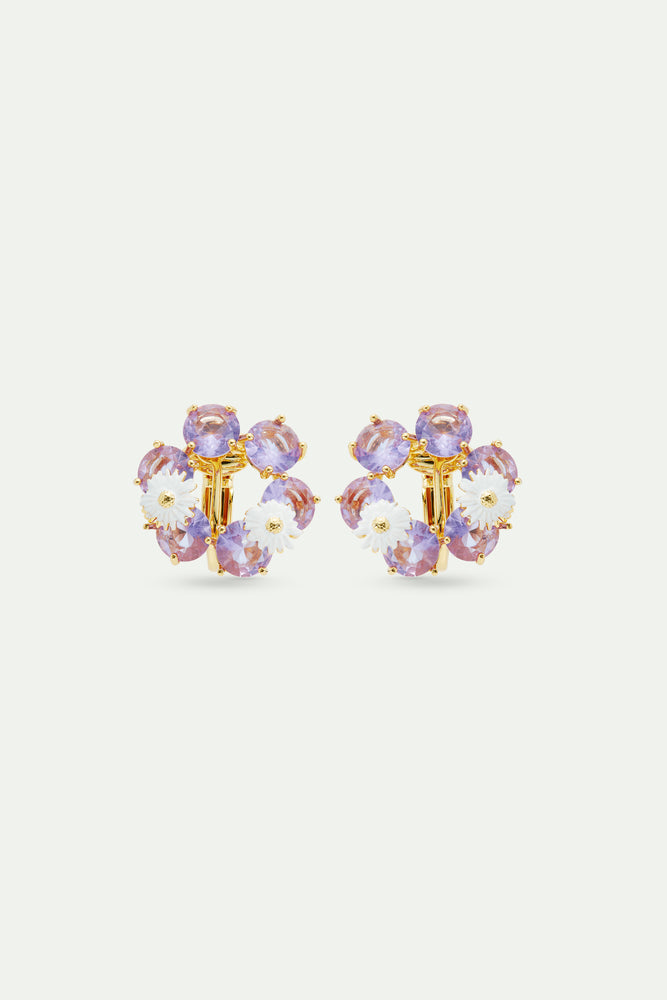 Lavender Diamantine Six-Stone Clip-On Earrings with Daisies