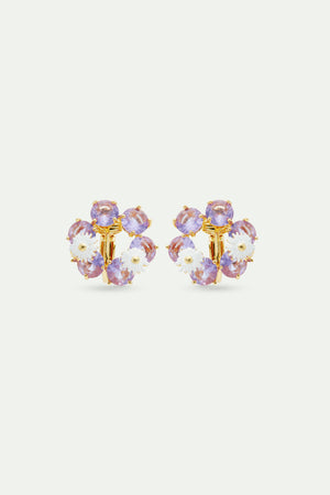 Lavender Diamantine Six-Stone Clip-On Earrings with Daisies