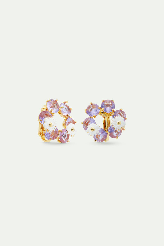 Lavender Diamantine Six-Stone Clip-On Earrings with Daisies