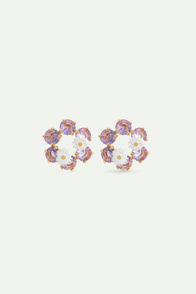 Lavender Diamantine Six-Stone Post Earrings with Daisies