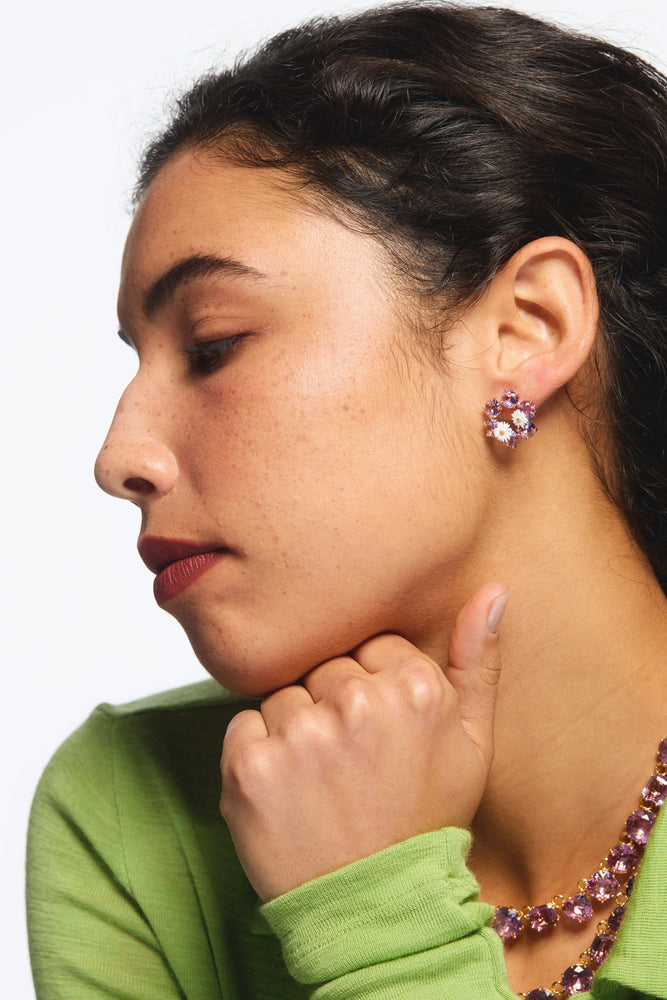 Lavender Diamantine Six-Stone Clip-On Earrings with Daisies