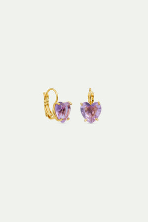 Lavender Diamantine Heart-Shaped Stone Sleeper Earrings