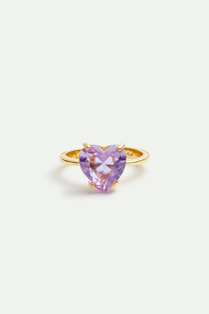 Lavender Diamantine Heart-Shaped Stone Solitaire Ring