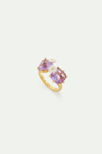 Lavender Diamantine Square and Heart-Shaped Stone You and Me Adjustable Ring with Daisies