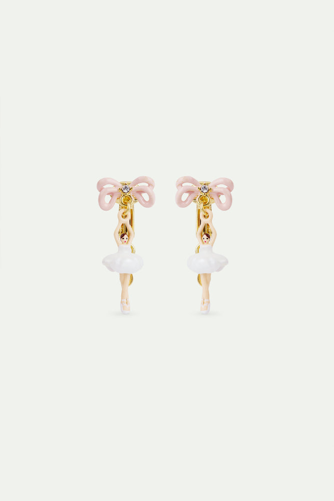 White Tutu and Pink Bow Mini Ballerina Clip-On Earrings