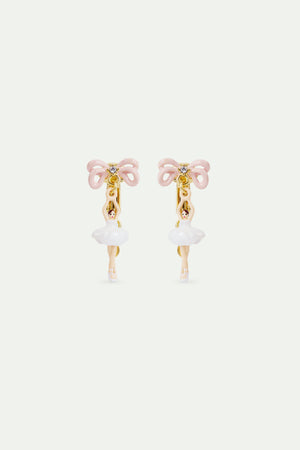 White Tutu and Pink Bow Mini Ballerina Clip-On Earrings