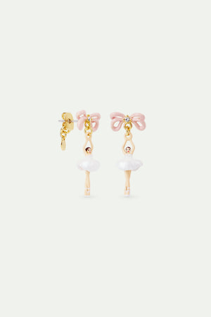 White Tutu and Pink Bow Mini Ballerina Post Earrings