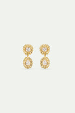 Golden Dandelion and Cut Stone Dangle Post Earrings