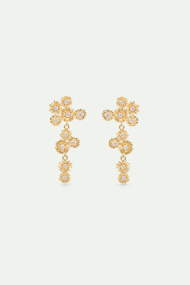 Golden Flower and Crystal Dangle Post Earrings