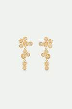 Golden Flower and Crystal Dangle Post Earrings