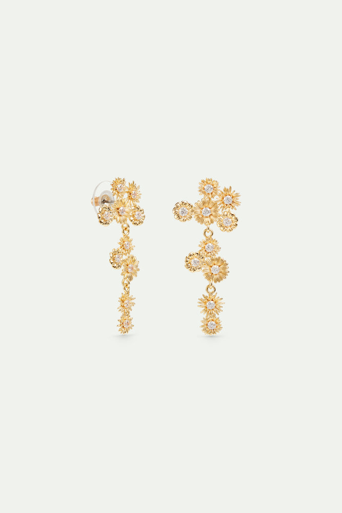 Golden Flower and Crystal Dangle Post Earrings